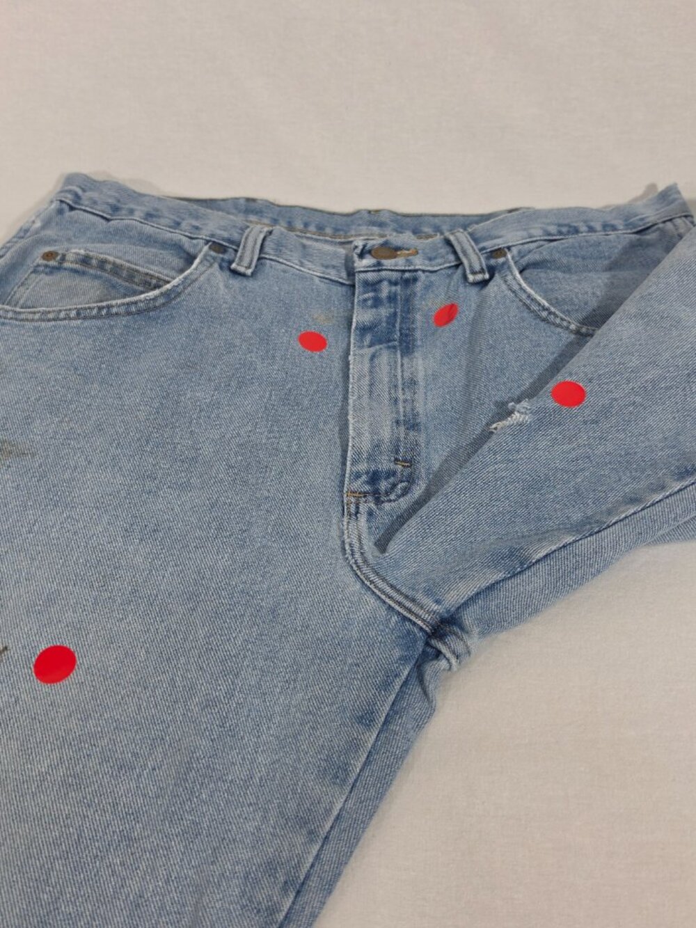 Vintage WRANGLER "Rugged" Natural Fraying/Distressing TRASH Blue Jean Men 36x30. - Picture 11 of 17